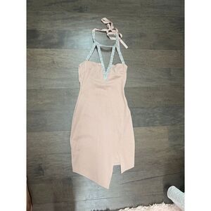 Charlotte Russe Nude Sparkly silver halter neck mini club dress XS